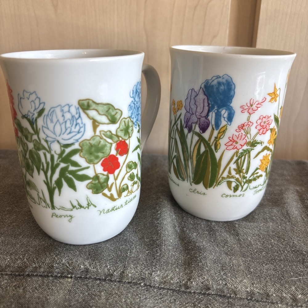 Vintage Set of (2) Spring‎ Floral Coffee Mugs / Tea Cups, made in Japan 8401